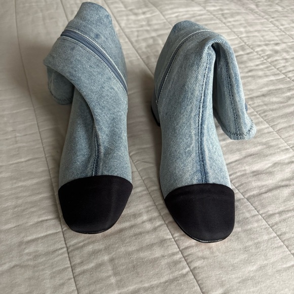 Blue Denim Ankle Boots with Black Toe Cap - Picture 7 of 11